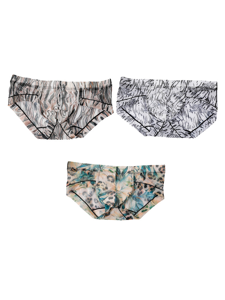 3 Pack Men's Ice-Silk Leopard Mesh Support Pouch Briefs
