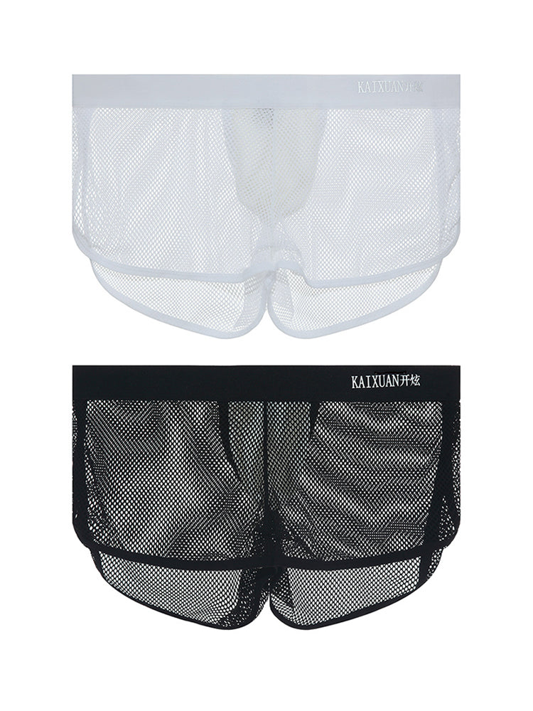 2 Pack Men's Mesh Breathable Solid Color Low-Rise Quick-Dry Fabric Boxers