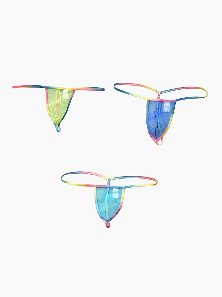 3 Pack Men's Sexy Mesh Strings with Rainbow Waistband
