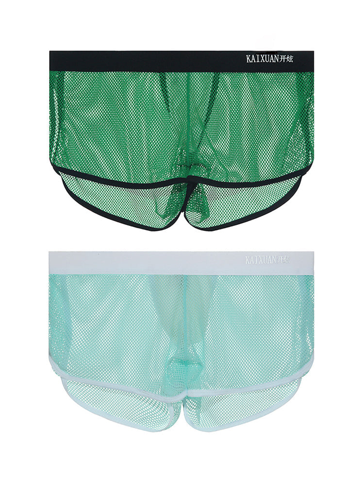 2 Pack Men's Mesh Breathable Solid Color Low-Rise Quick-Dry Fabric Boxers