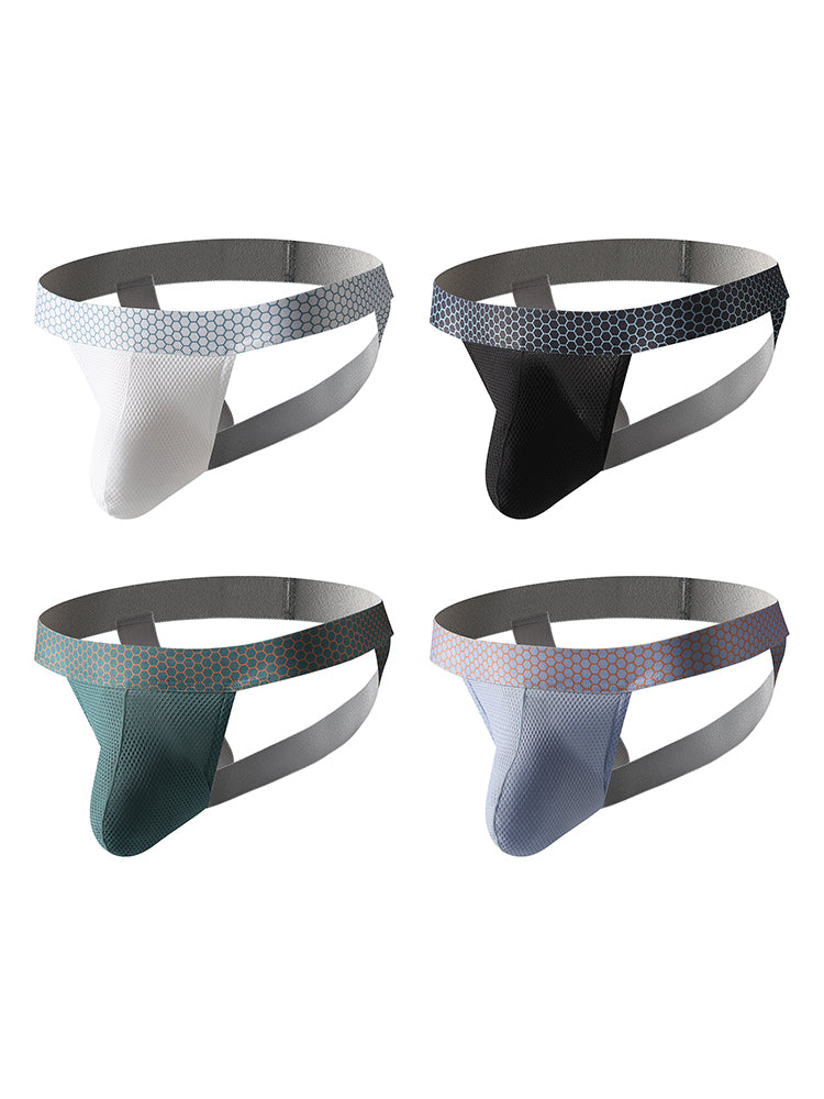 4 Pack Men's Solid Color Seamless Comfort Sporty Cut Cooling Touch Stretch Fit Jockstrap