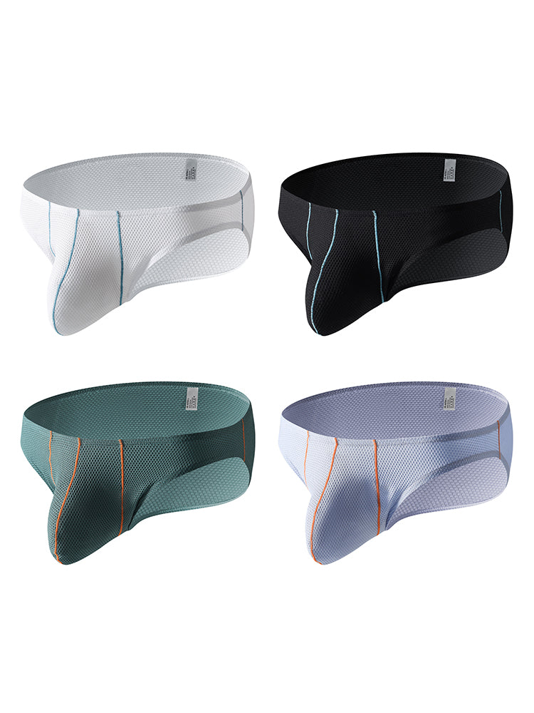 4 Pack Men's Low-Rise Textured Solid Briefs with Enhanced Pouch