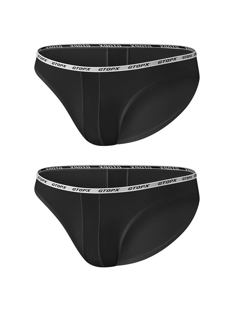 2 Pack Men's Low-Rise Sporty Ice-Silk Bikini with Mesh Front and U-Contour Pouch