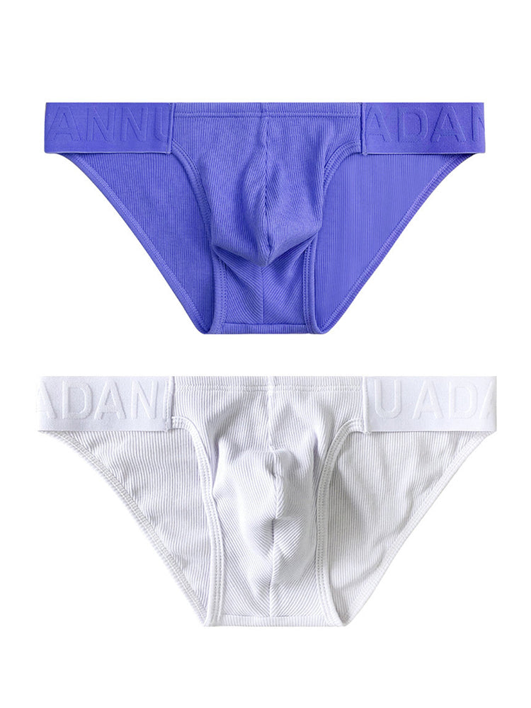 2 Pack Men's Low-Rise High-Cut Ribbed Cotton Bikini