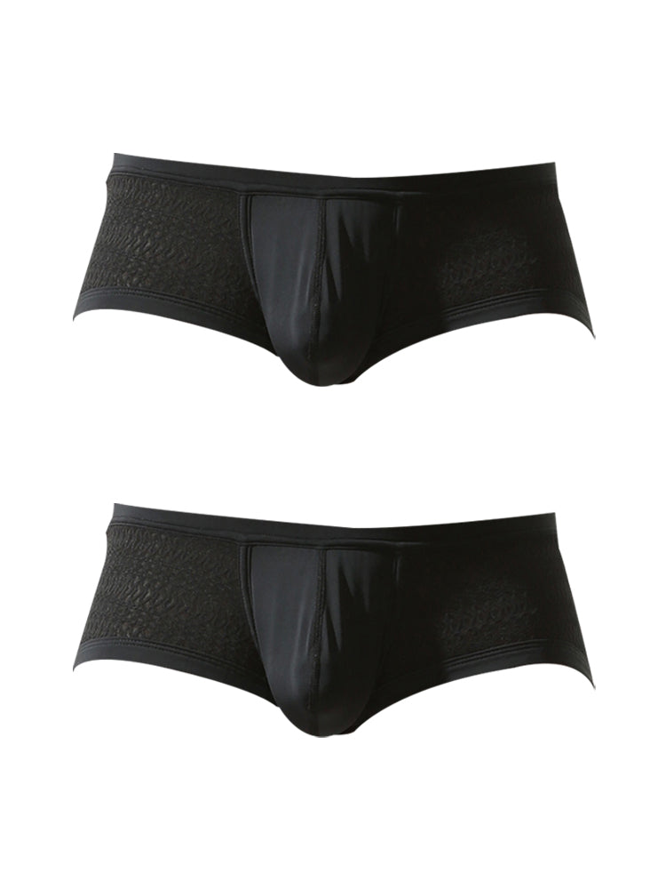 2 Pack Men's Sexy Semi-Sheer Lace Mesh Trunks with Contoured U-Pouch
