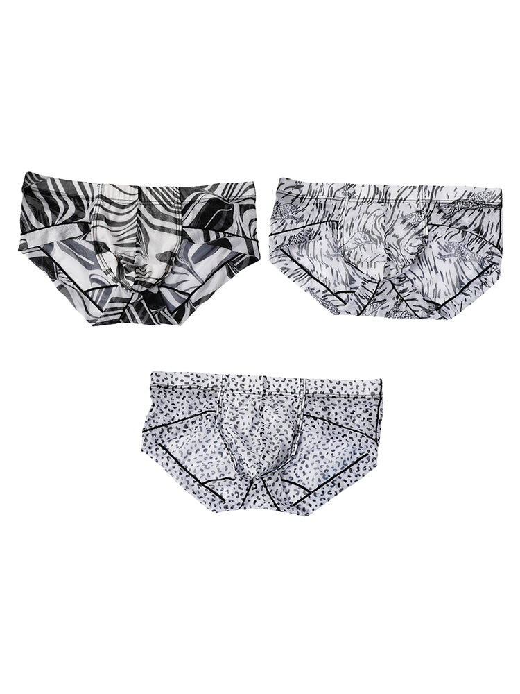 3 Pack Men's Ice-Silk Leopard Mesh Support Pouch Briefs