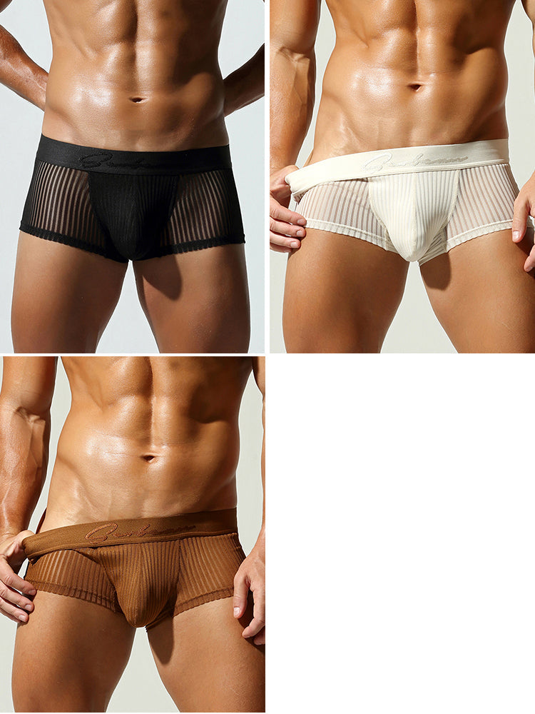 3 Pack Men's Striped Mesh Trunks with Comfort Pouch