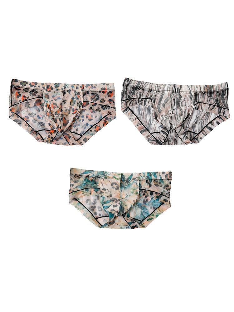 3 Pack Men's Ice-Silk Leopard Mesh Support Pouch Briefs