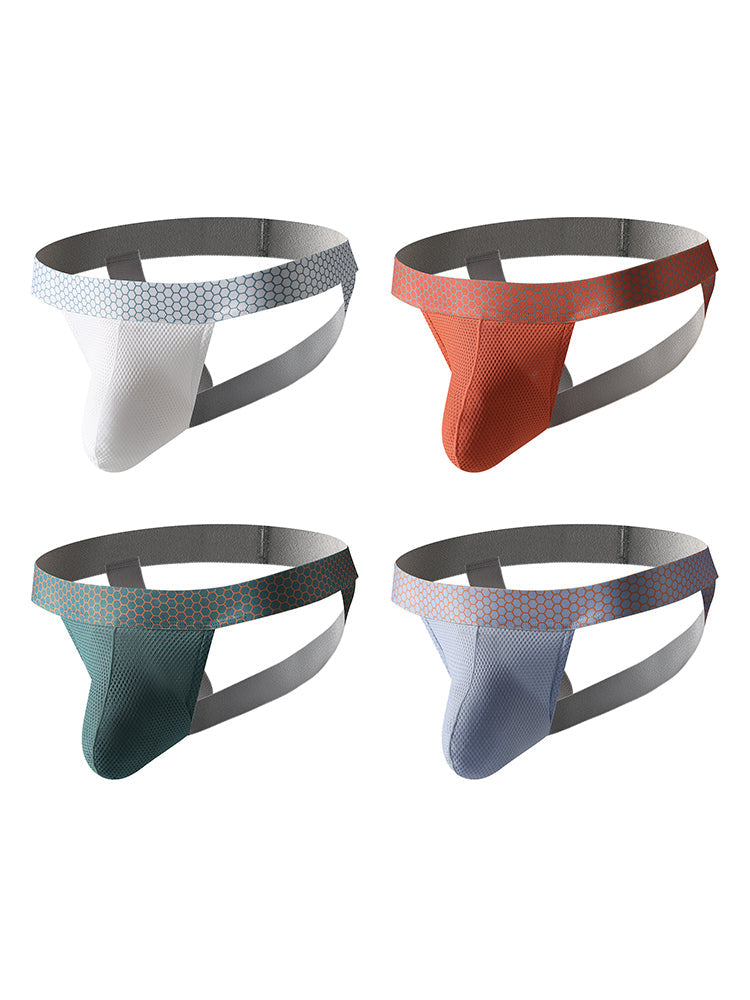 4 Pack Men's Solid Color Seamless Comfort Sporty Cut Cooling Touch Stretch Fit Jockstrap