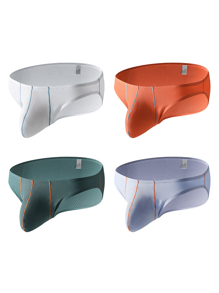 4 Pack Men's Low-Rise Textured Solid Briefs with Enhanced Pouch