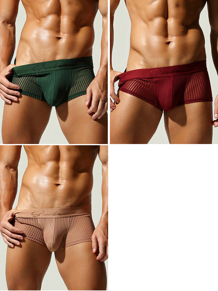 3 Pack Men's Striped Mesh Trunks with Comfort Pouch