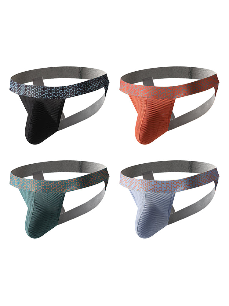 4 Pack Men's Solid Color Seamless Comfort Sporty Cut Cooling Touch Stretch Fit Jockstrap
