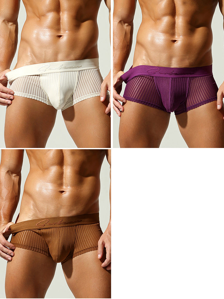 3 Pack Men's Striped Mesh Trunks with Comfort Pouch